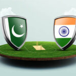 India vs Pakistan cricket flags with shield celebration stadium 3d illustration