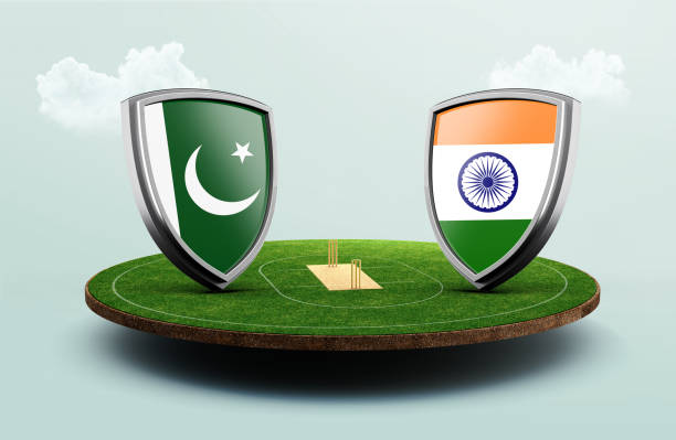 India vs Pakistan cricket flags with shield celebration stadium 3d illustration